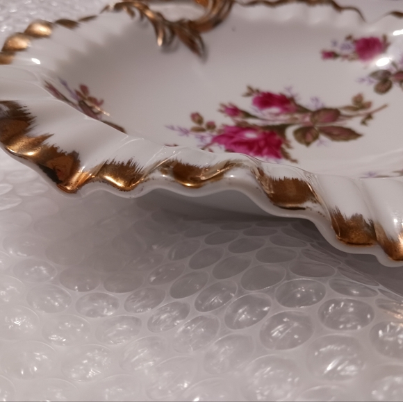 Vintage Moss Rose China Candy Dish 28/6M Gold Trim Scalloped Edge - Picture 3 of 12